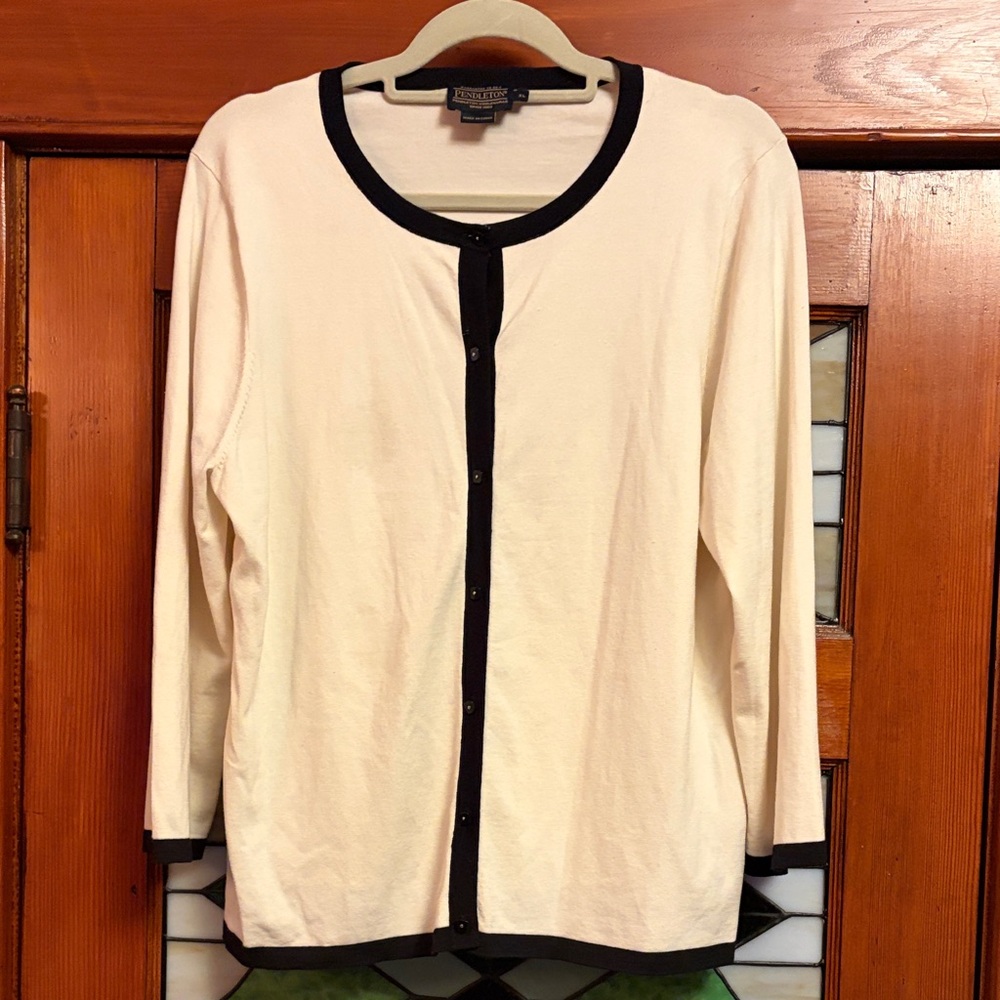 Pendleton Silk Blend Ivory Button Down With Black… - image 1